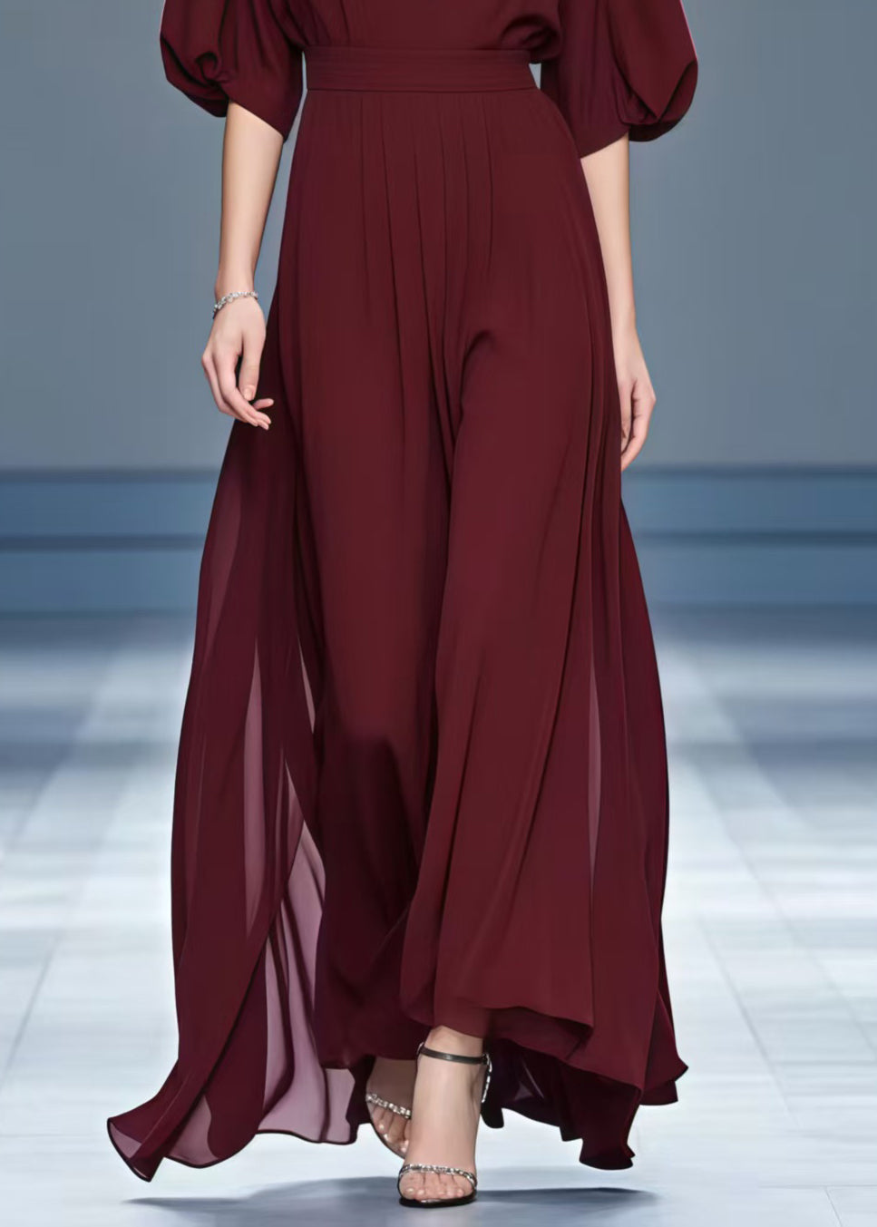 Stylish Mulberry V Neck Chiffon Maxi Dresses Summer