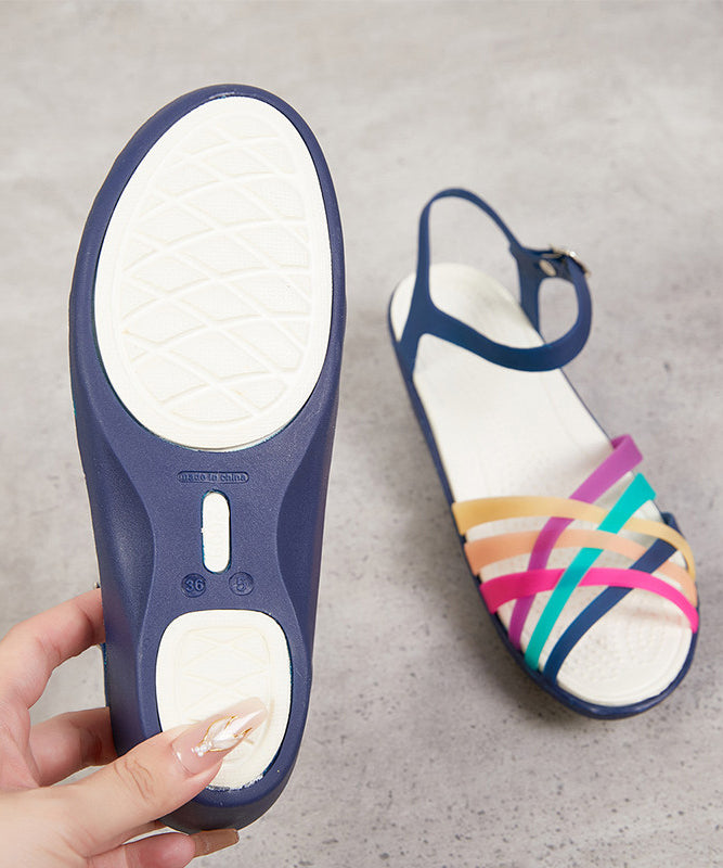 Stylish Multicolored Stripes Buckle Strap Sandals Faux Leather