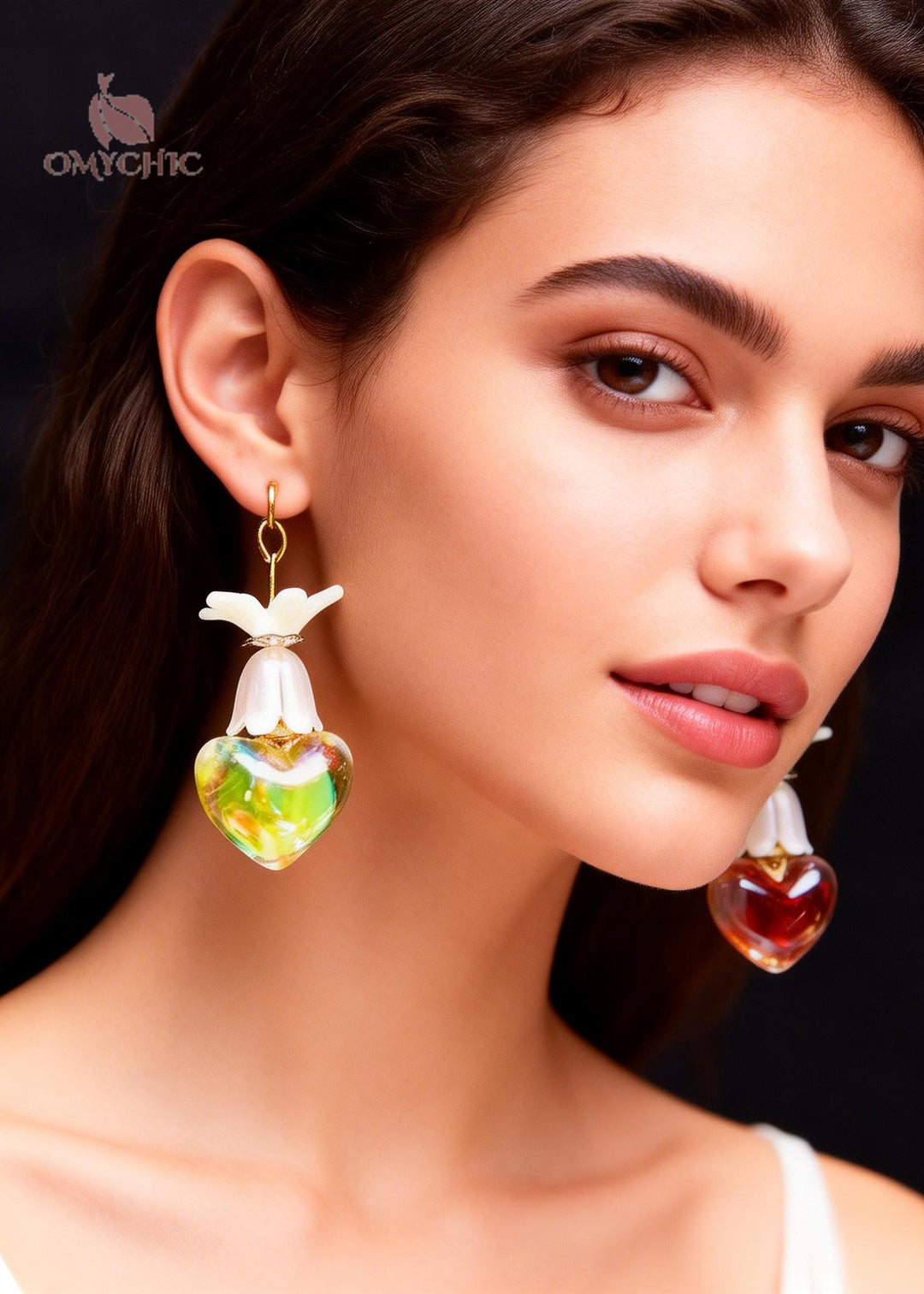 Stylish Multicolour Heart-shaped Asymmetric Design Acrylic Drop Earrings