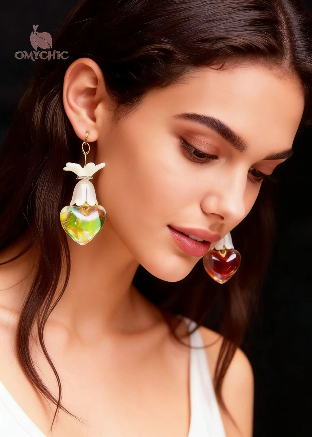 Stylish Multicolour Heart-shaped Asymmetric Design Acrylic Drop Earrings