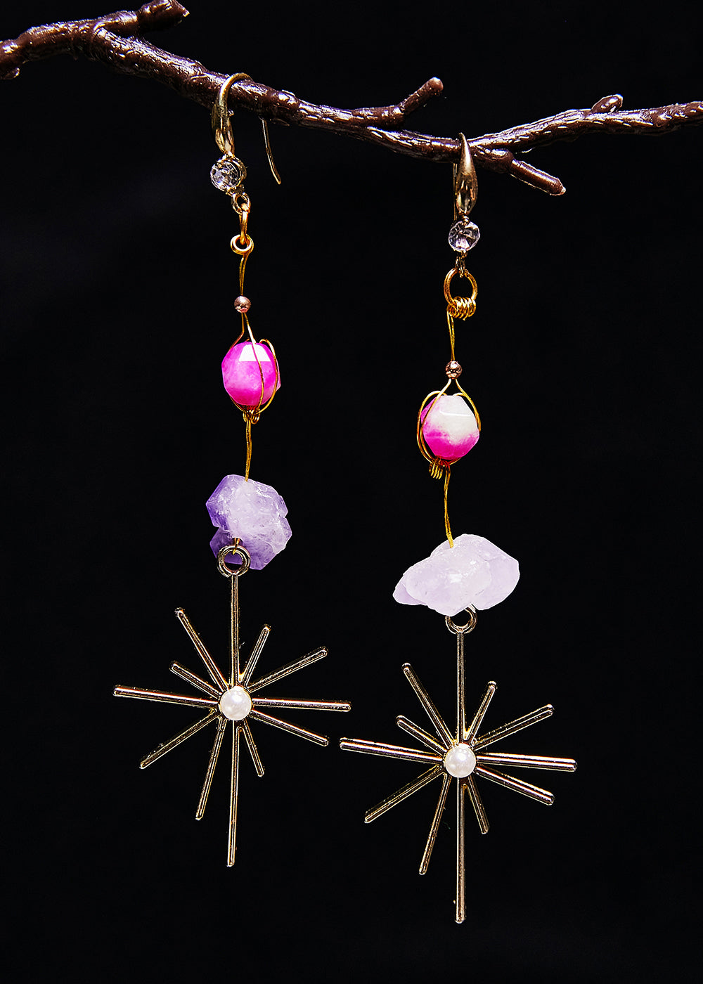 Stylish Multicolour Jade Long Tassels Drop Earrings