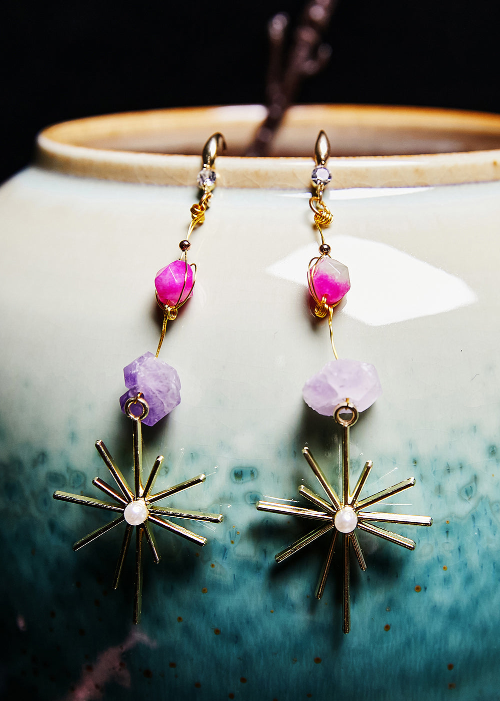 Stylish Multicolour Jade Long Tassels Drop Earrings