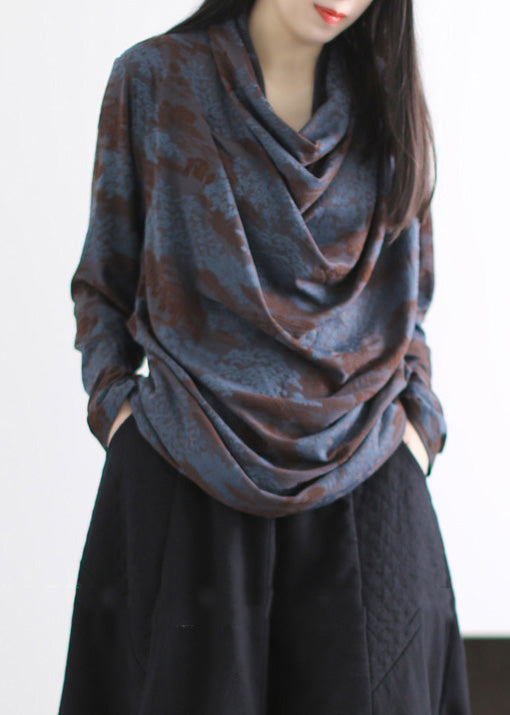 Stylish Navy Turtle Neck Jacquard Cotton Shirts Spring