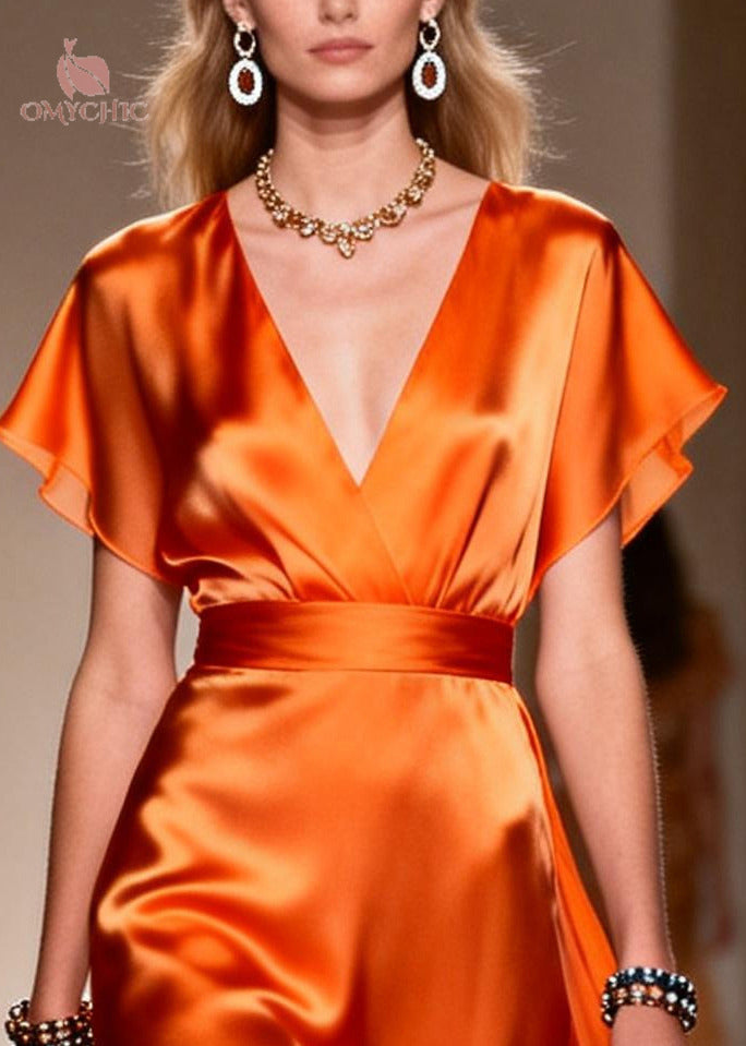 Stylish Orange Exra Large Hem Draping Chiffon Vacation Dresses Summer