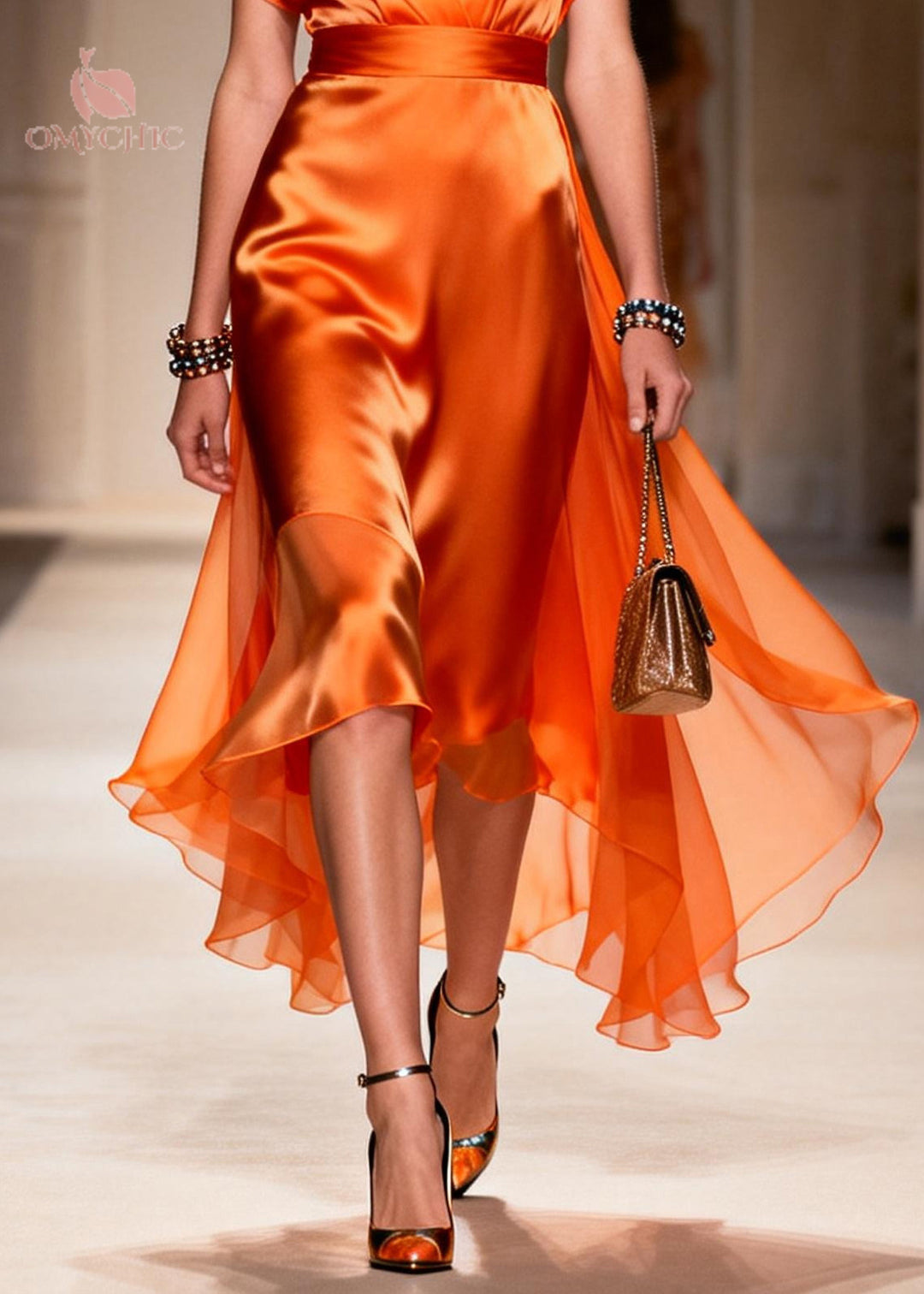 Stylish Orange Exra Large Hem Draping Chiffon Vacation Dresses Summer