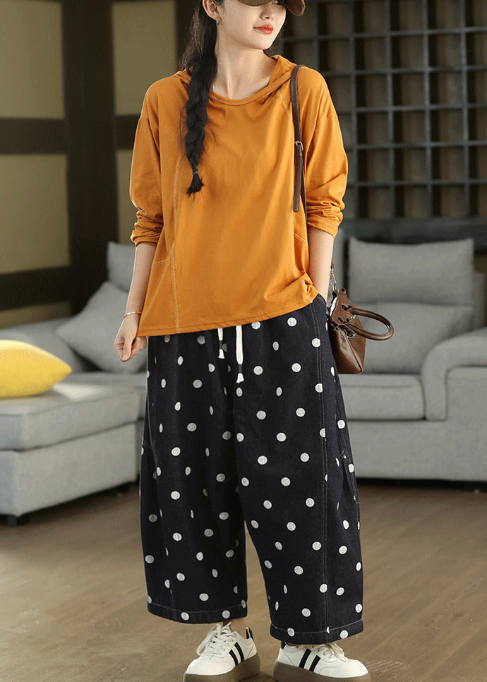 Stylish Orange Hooded Cotton Pullover Streetwear Fall