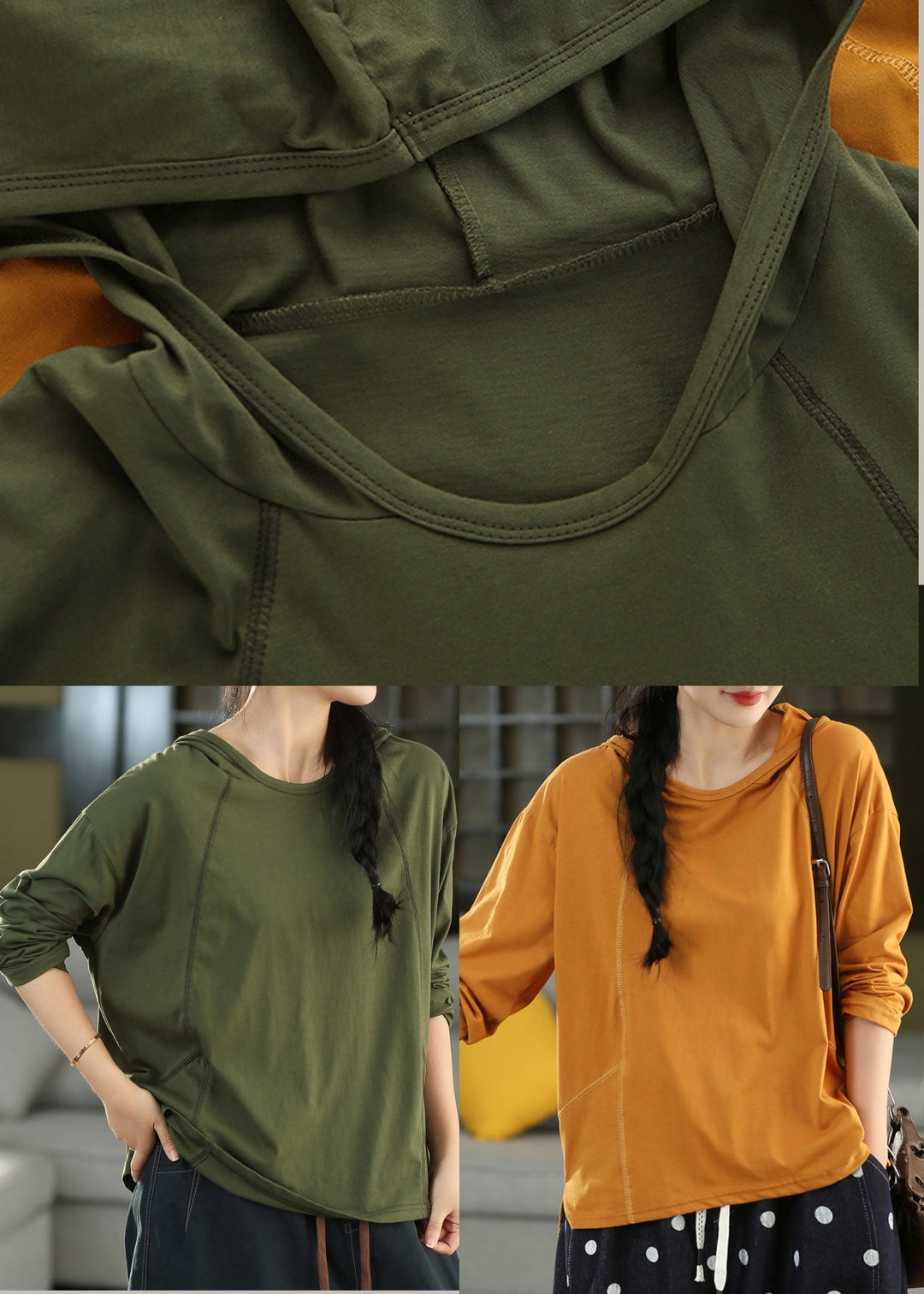 Stylish Orange Hooded Cotton Pullover Streetwear Fall
