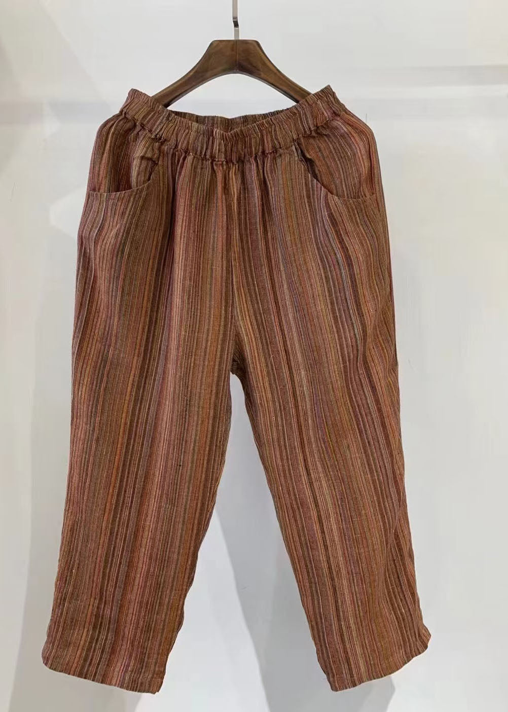 Stylish Orange Oversized Striped Linen Harem Pants Summer