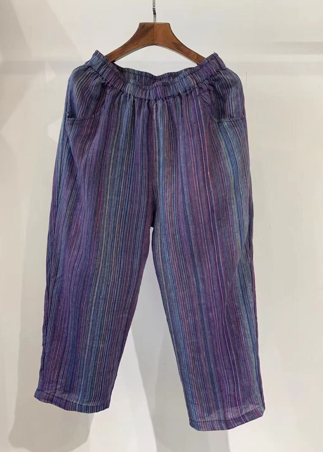 Stylish Orange Oversized Striped Linen Harem Pants Summer