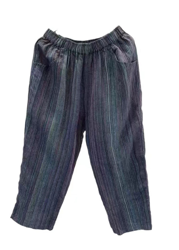 Stylish Orange Oversized Striped Linen Harem Pants Summer
