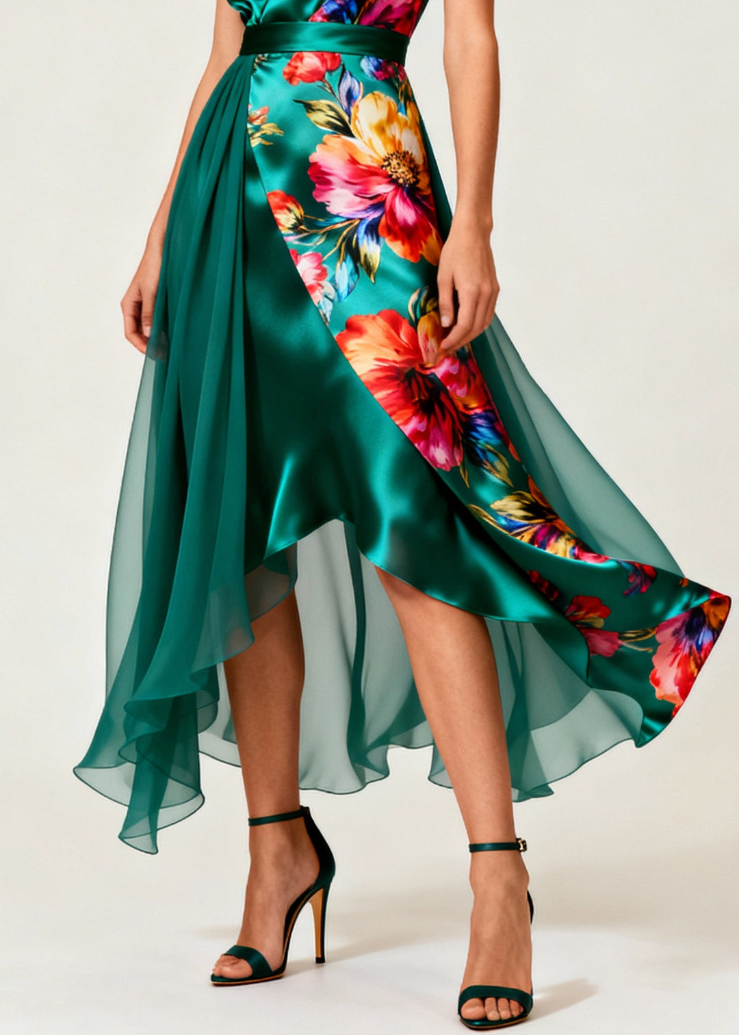 Stylish Peacock Green Asymmetrical Patchwork Tulle Vestidos Dress Summer