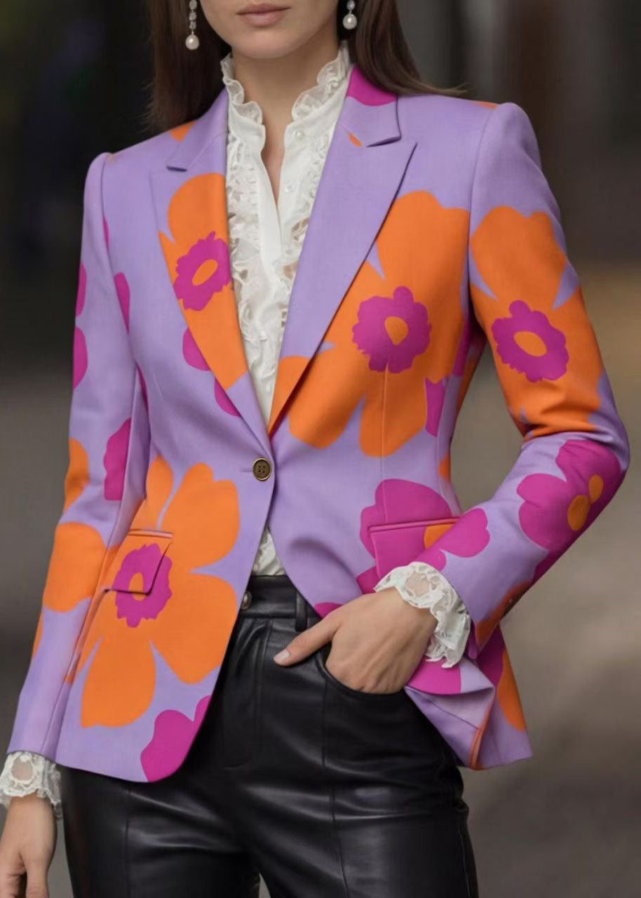 Stylish Peter Pan Collar Button Print Cotton Suit Coat Fall