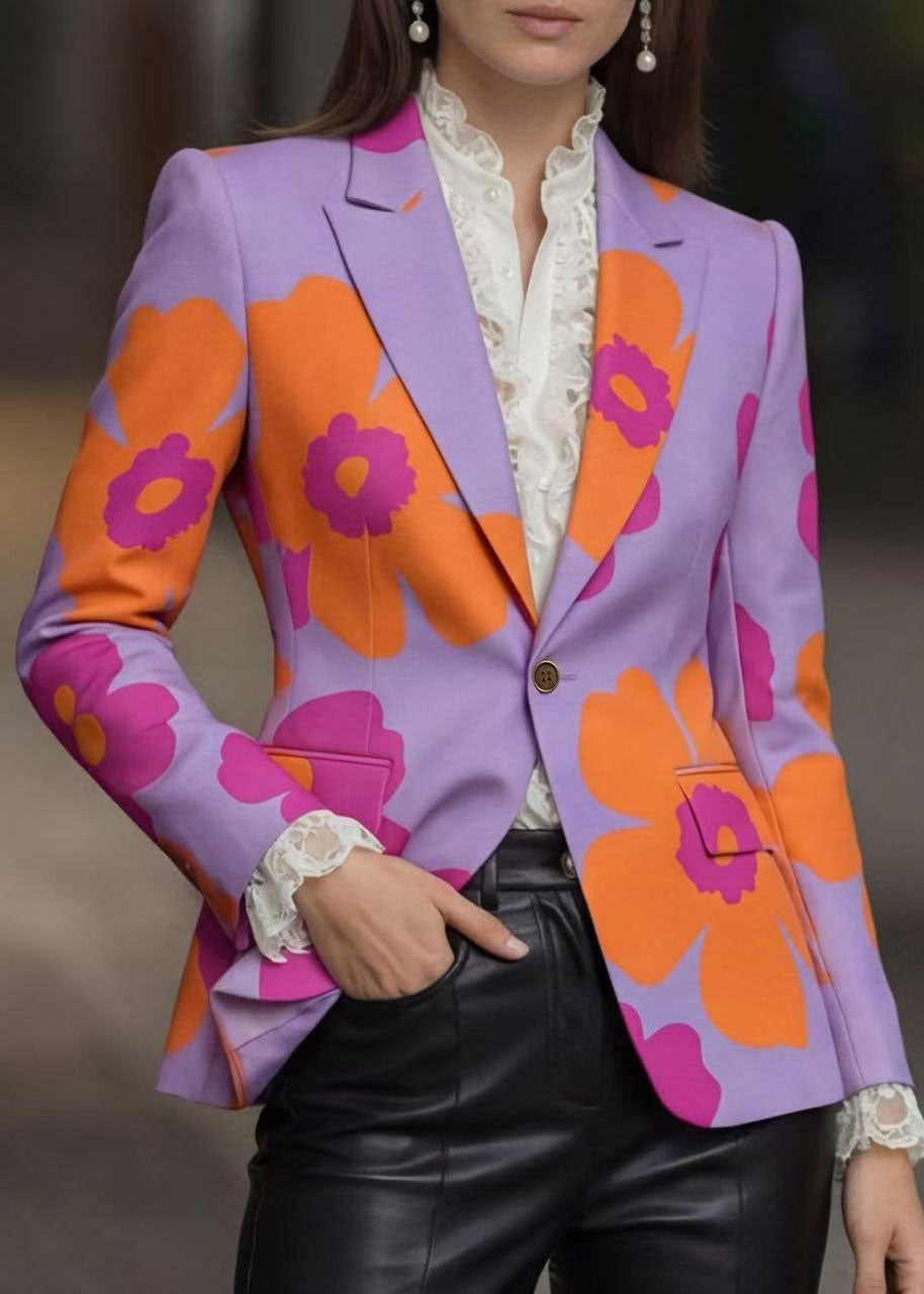 Stylish Peter Pan Collar Button Print Cotton Suit Coat Fall
