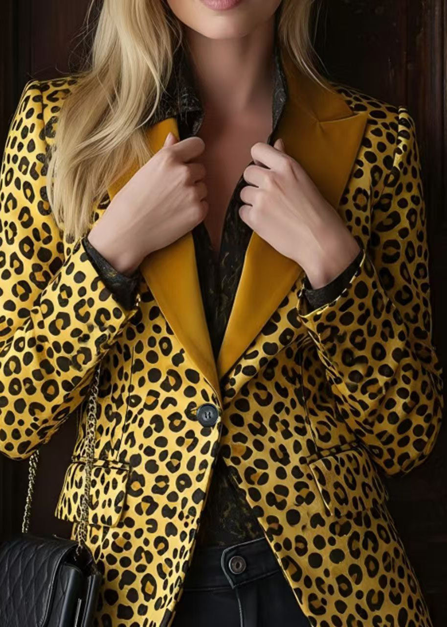 Stylish Peter Pan Collar Leopard Print Button Cotton Suit Coat Fall