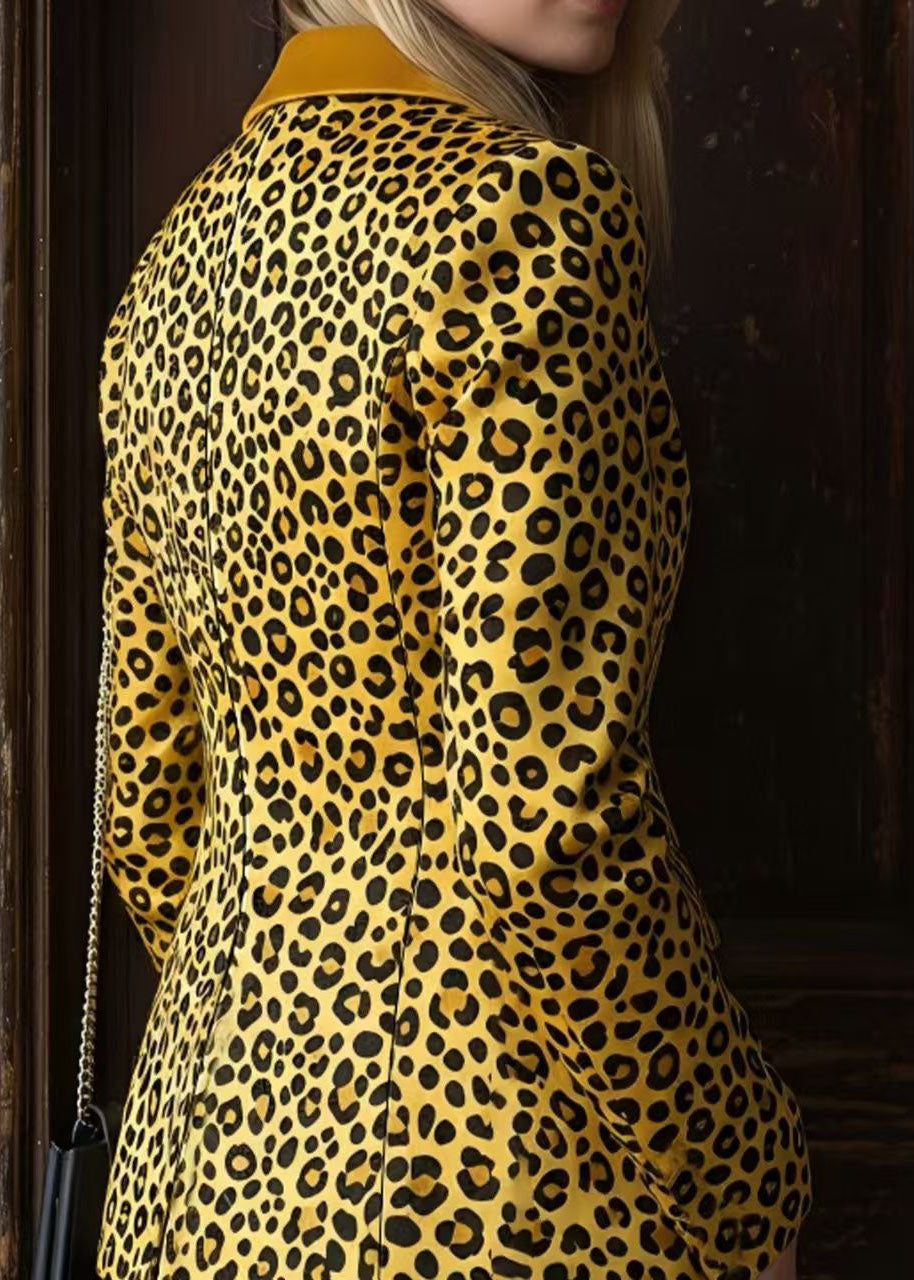 Stylish Peter Pan Collar Leopard Print Button Cotton Suit Coat Fall