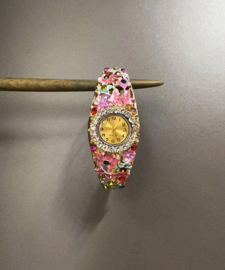 Stylish Pink Allloy Zircon Sapphire Crystal Watches