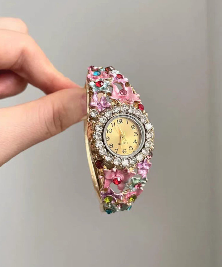 Stylish Pink Allloy Zircon Sapphire Crystal Watches