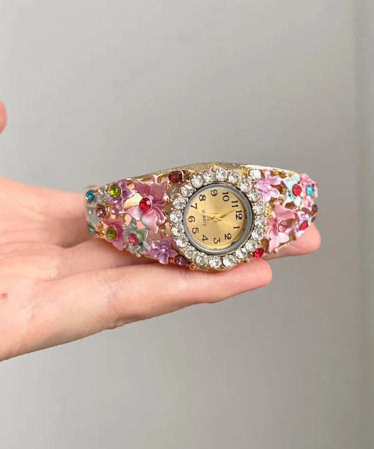 Stylish Pink Allloy Zircon Sapphire Crystal Watches