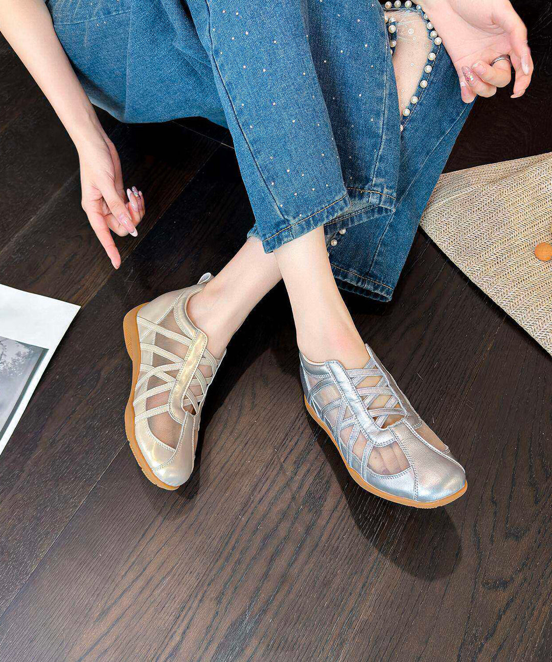 Stylish Pink Breathable Mesh Wedge Heels Shoes Splicing