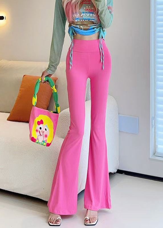 Stylish Pink Butt Scrunch High Waist Nylon Flare Bottoms