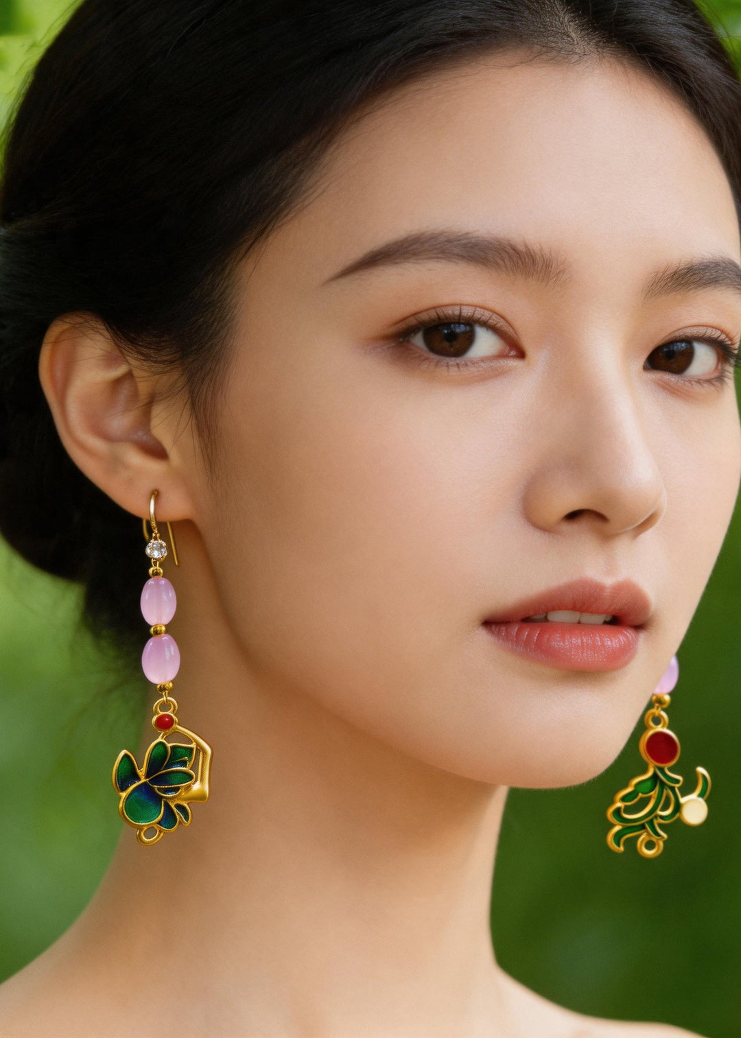Stylish Pink Crystal Tasseled Ethnic Style Drop Earrings