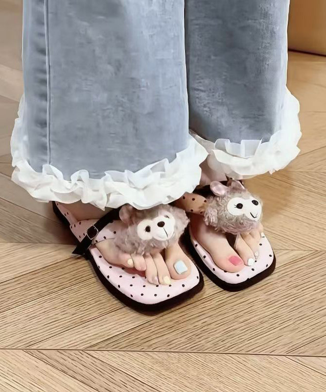 Stylish Pink Dot Cotton Fabric Thong Sandals
