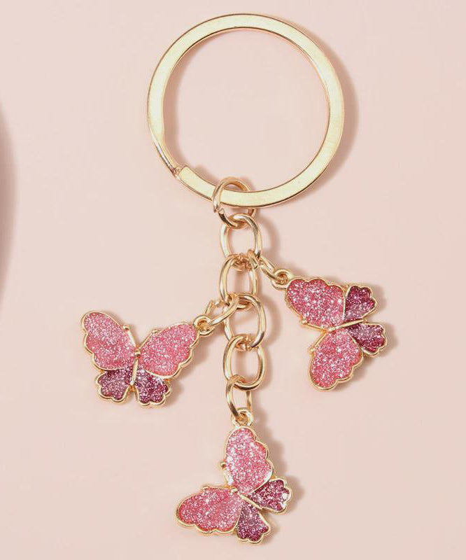 Stylish Pink Enamel Butterfly Keychain Insects Car Key