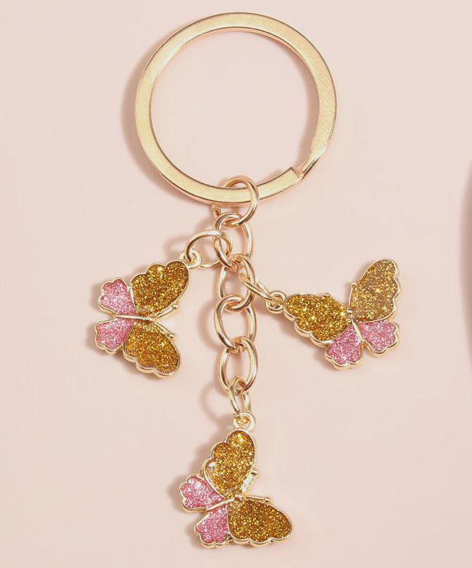Stylish Pink Enamel Butterfly Keychain Insects Car Key
