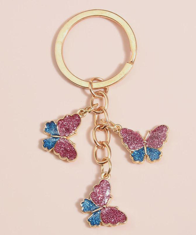 Stylish Pink Enamel Butterfly Keychain Insects Car Key