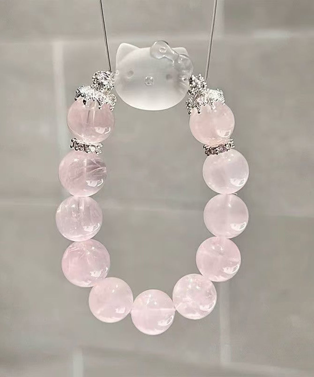 Stylish Pink Imitation Crystal Alloy Hello Kitty Beading Elastic Cord Bracelet