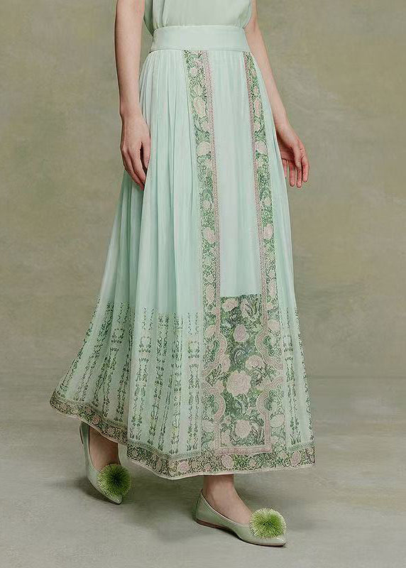Stylish Pink Print Exra Large Hem Silk Skirt Summer