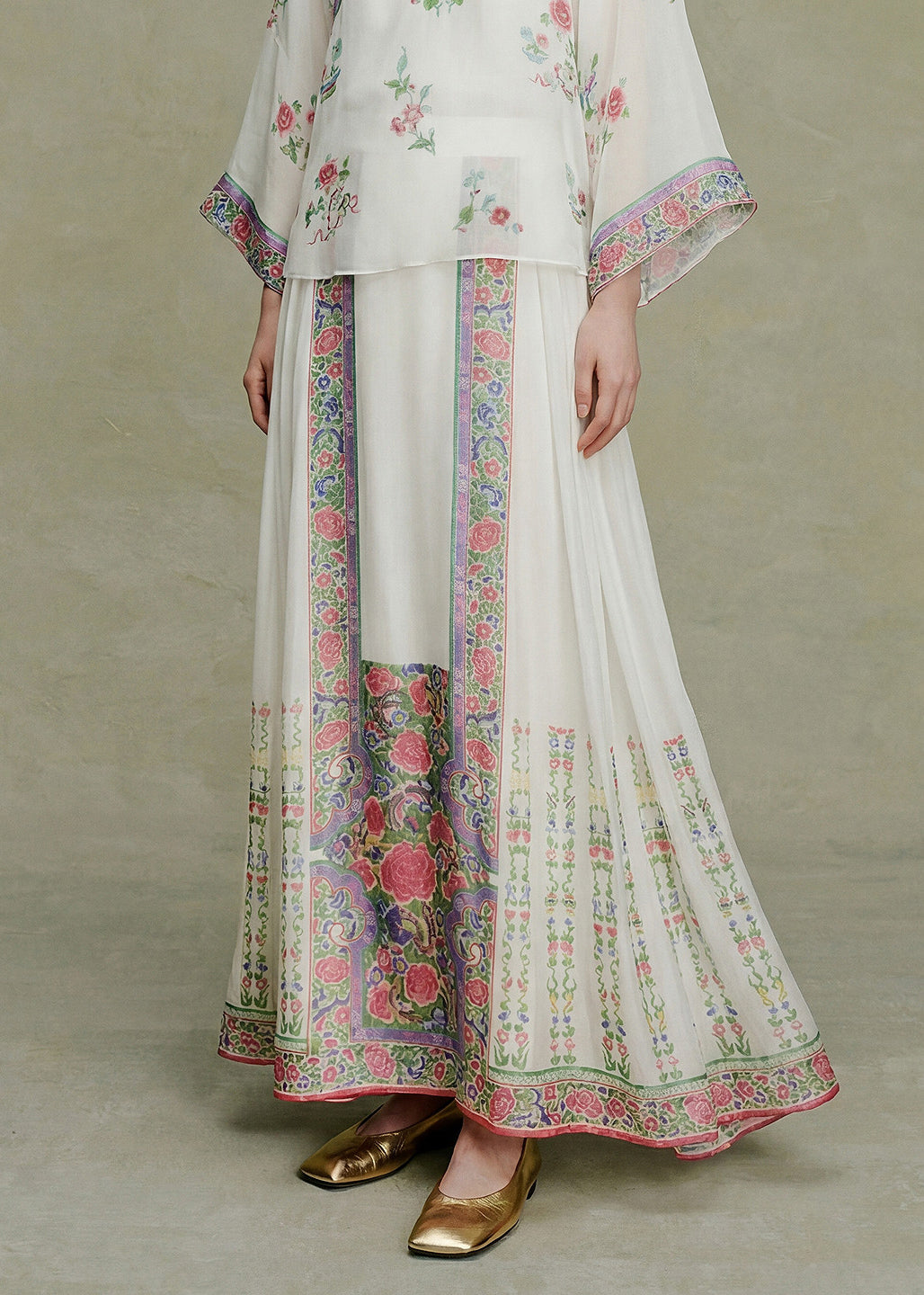 Stylish Pink Print Exra Large Hem Silk Skirt Summer