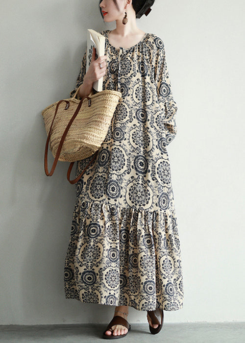 Stylish Print Lace Up Oversized Cotton Long Dresses Spring