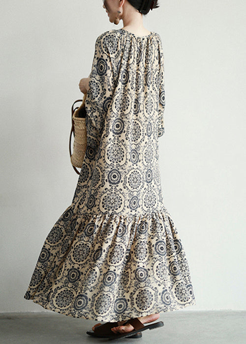 Stylish Print Lace Up Oversized Cotton Long Dresses Spring