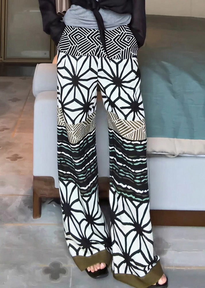 Stylish Print Pockets Patchwork Cotton Pants Fall
