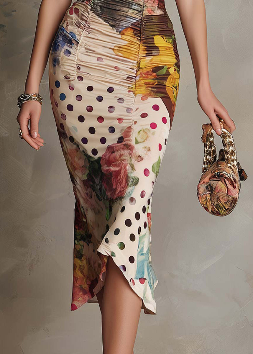 Stylish Print Wrinkled Lace Slim Fit Cotton Dress Summer