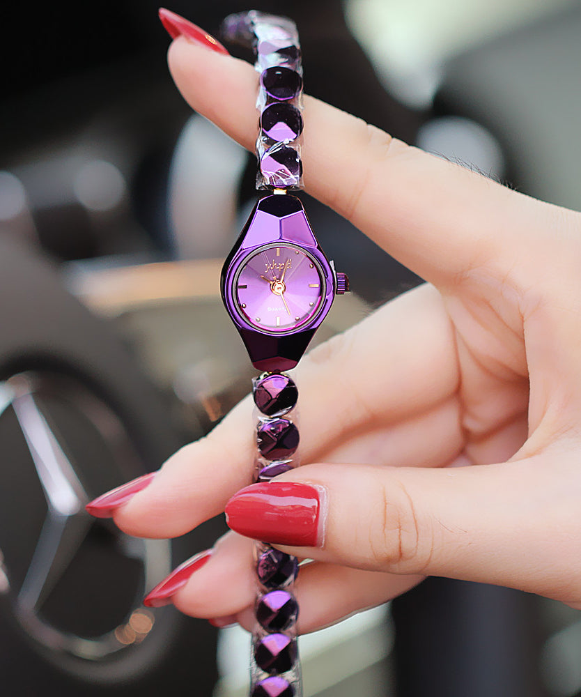 Stylish Purple Alloy Crystal Quartz Movement Watches