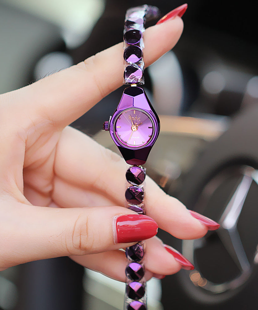 Stylish Purple Alloy Crystal Quartz Movement Watches