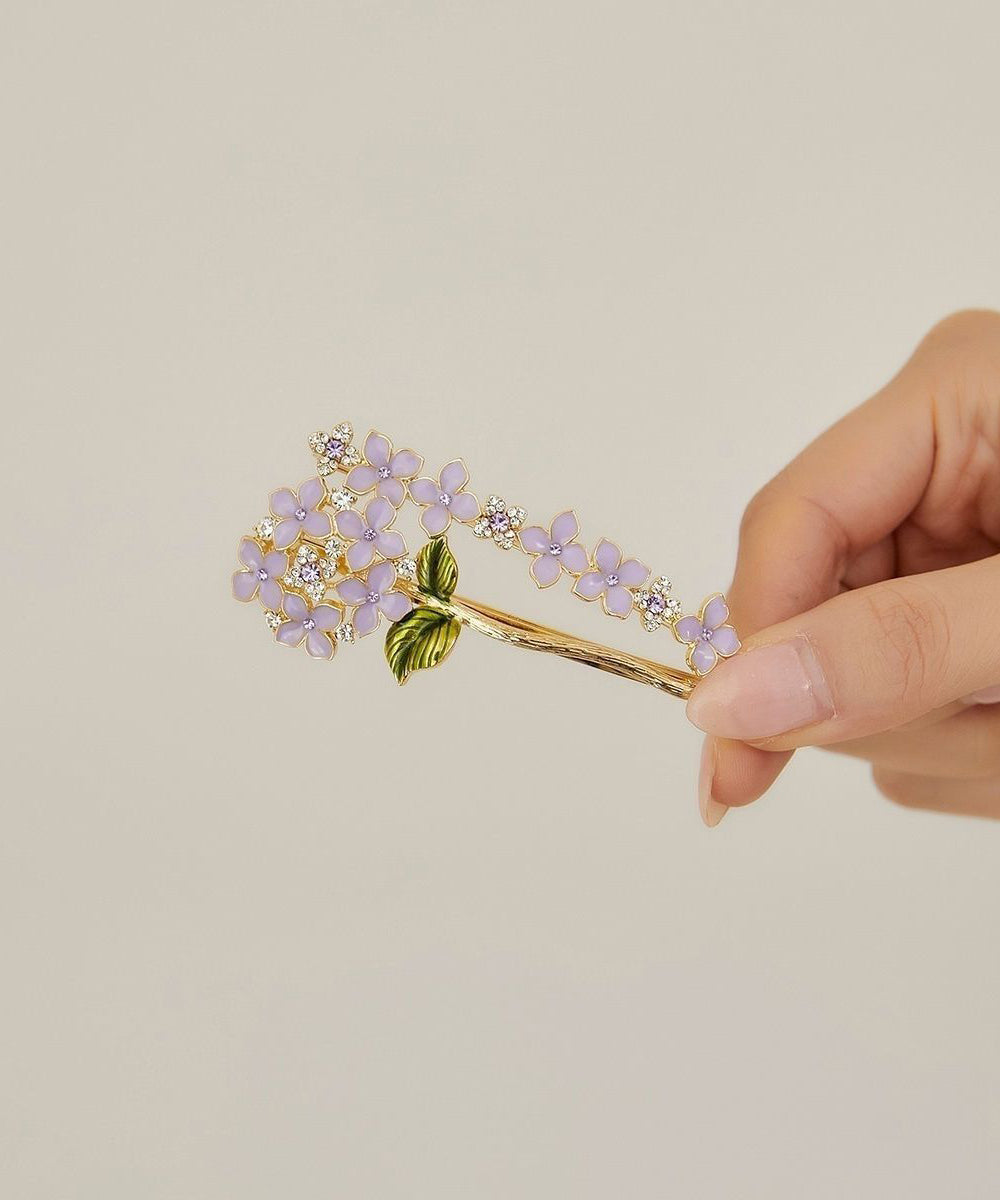 Stylish Purple Alloy Crystal Zircon Drip Glaze Floral Hairpin