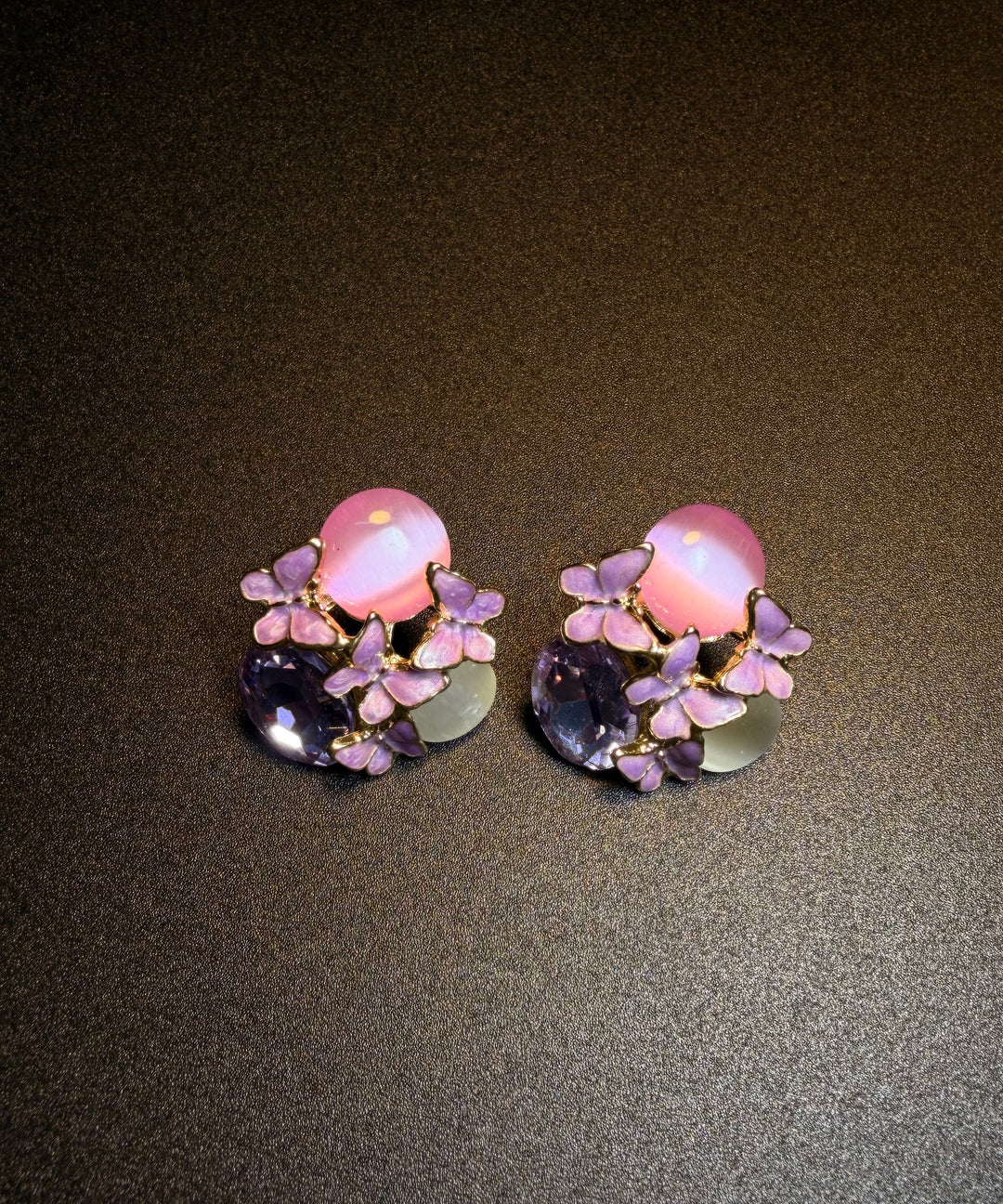 Stylish Purple Copper Overgild Crystal Iris Stud Earrings