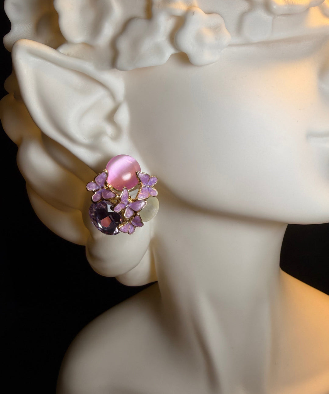 Stylish Purple Copper Overgild Crystal Iris Stud Earrings