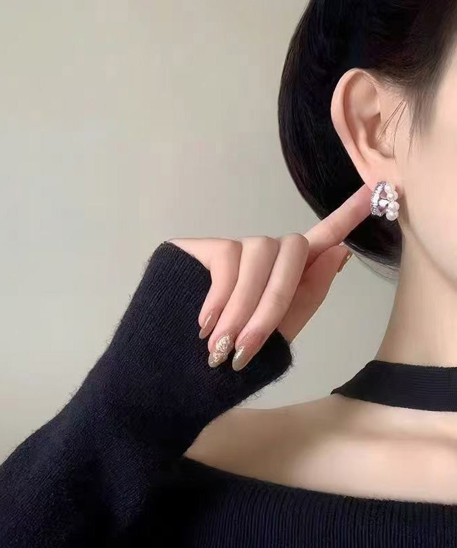 Stylish Purple Copper Overgild Zircon Pearl Hoop Earrings