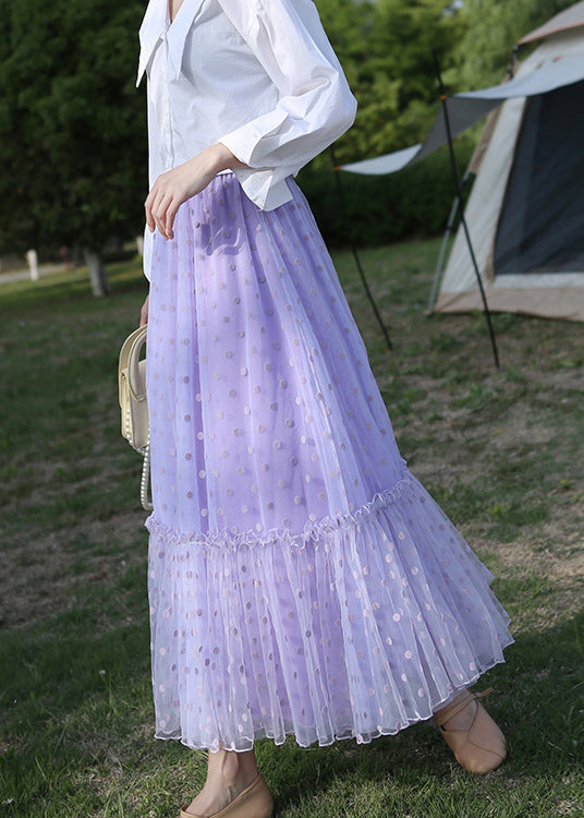 Stylish Purple Dot High Waist Tulle Skirts Summer