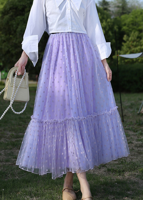 Stylish Purple Dot High Waist Tulle Skirts Summer