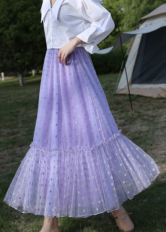 Stylish Purple Dot High Waist Tulle Skirts Summer