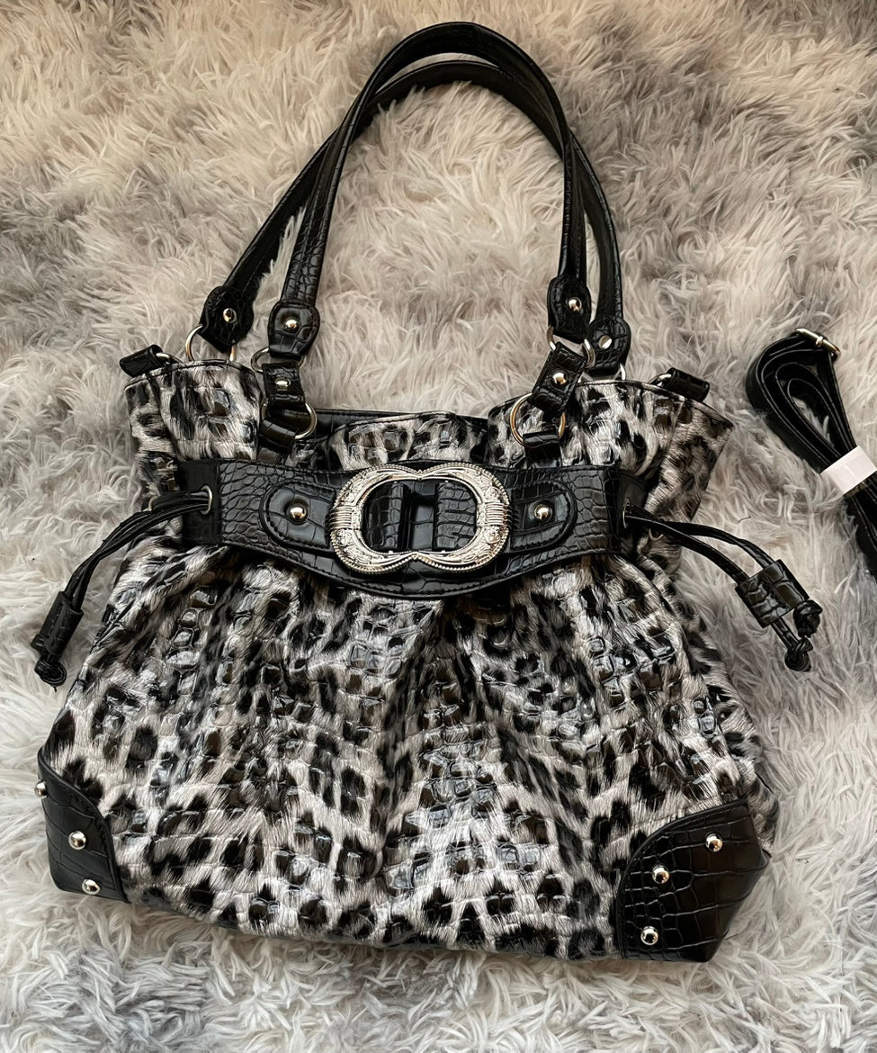 Stylish Purple Drawstring  Faux Leather Pouch Bag