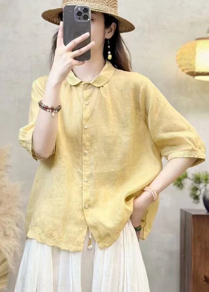 Stylish Purple Embroidered Linen Blouses Summer