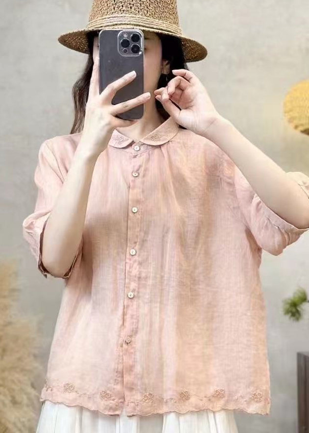 Stylish Purple Embroidered Linen Blouses Summer