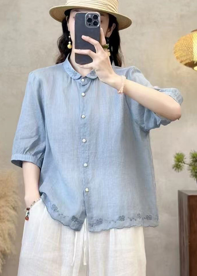 Stylish Purple Embroidered Linen Blouses Summer