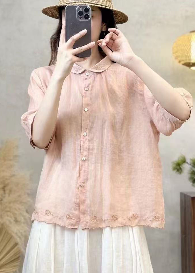 Stylish Purple Embroidered Linen Blouses Summer
